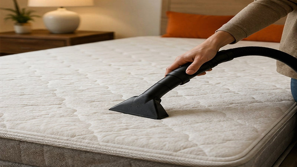 Online shopper measuring a bed frame before ordering a mattress foundation