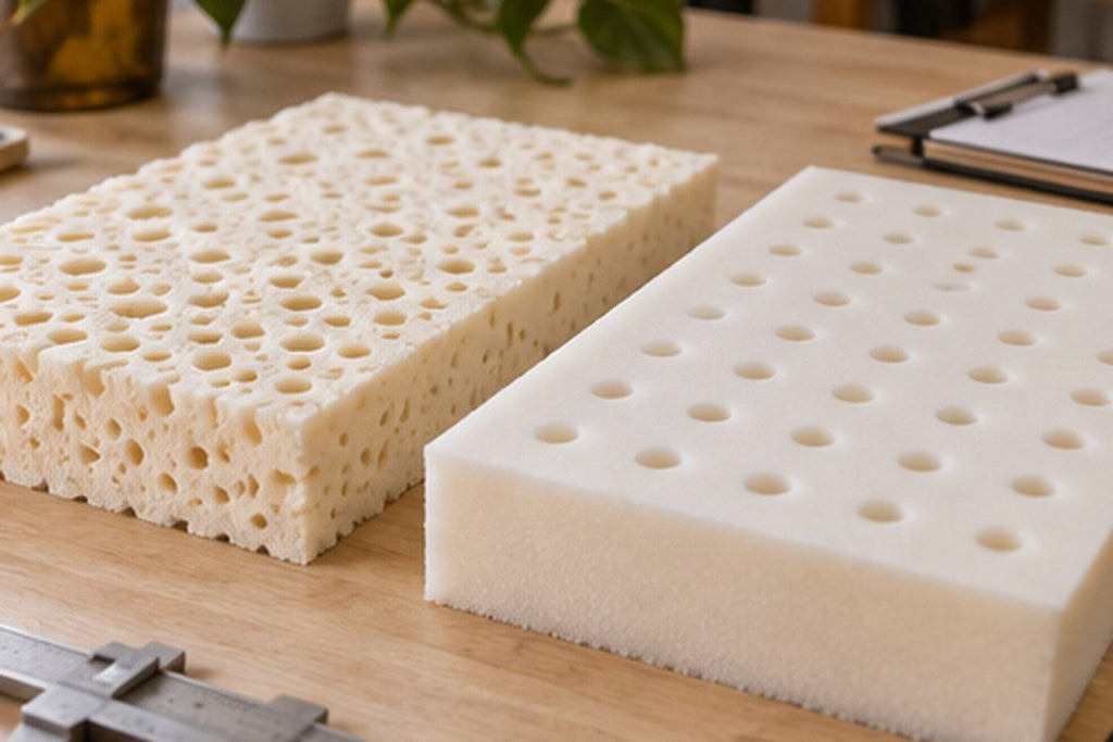Two unbranded latex foam samples placed side by side for material comparison