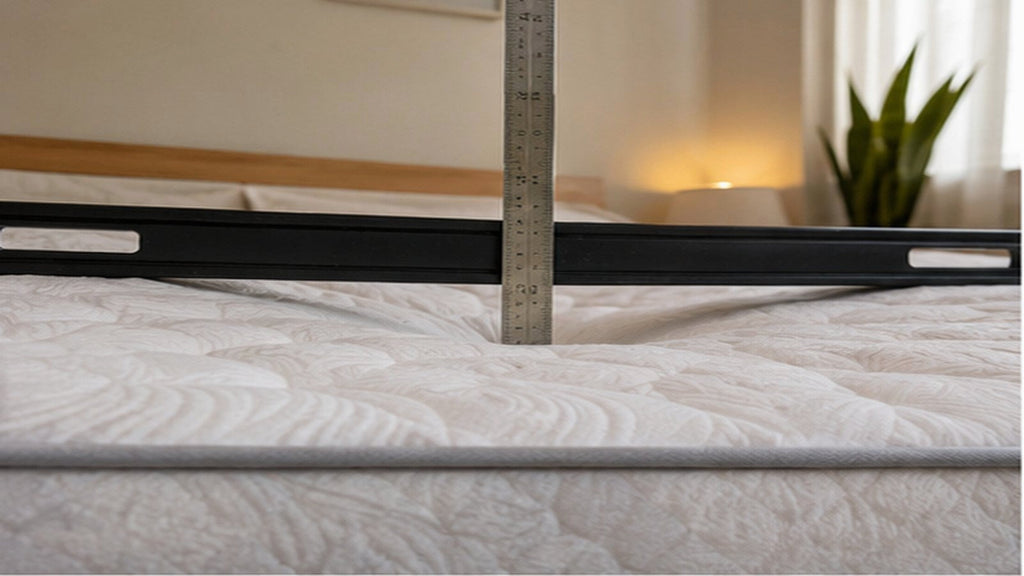 Scientific-style bedroom scene illustrating comfort, temperature and movement around a mattress