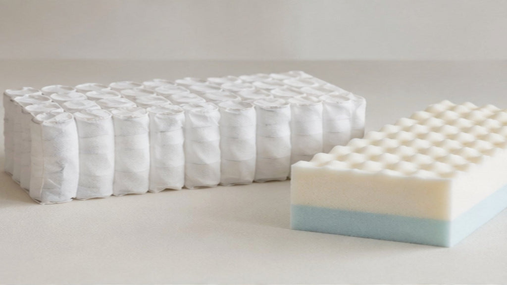 Canadian shopper comparing mattress construction information online at home