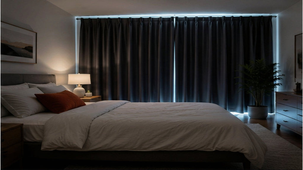 Canadian-made mattress in a bright modern bedroom with understated red and white accents