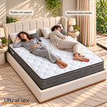 Two people resting on the UltraFlex® GLORY mattress, highlighting pocket coil support and reduced motion transfer.