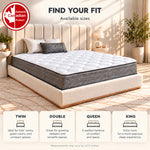 UltraFlex® GLORY mattress size guide showing Twin, Double, Queen and King options.