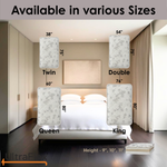 Mattress size graphic showing Twin, Double, Queen and King options and multiple heights.