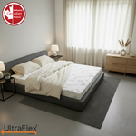 UltraFlex Supreme mattress with a bamboo-patterned cover in a sunlit bedroom.