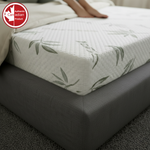 Close-up of the UltraFlex Supreme mattress corner and green bamboo-patterned cover.