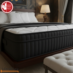 Close-up of the UltraFlex Opulence mattress corner and vertically stitched dark side panels.