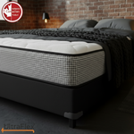 Close-up of the UltraFlex DreamWeaver mattress corner and grey patterned side fabric.