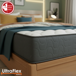 Close-up of the UltraFlex Hercules mattress corner and grey wave-patterned side panel.