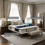 Mattress feature graphic highlighting the breathable cover and foam-encased edges.
