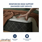 Hand pressing a mattress corner to illustrate reinforced edge support.