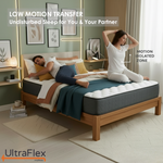Two people on an UltraFlex Hercules mattress in a low-motion-transfer demonstration.