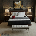 UltraFlex Opulence mattress motion-transfer illustration with a ball and standing wineglass.