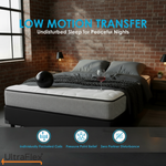 Mattress motion-transfer demonstration with a bowling ball and a standing glass.