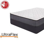 Close-up of the UltraFlex Prestige mattress corner and wave-patterned grey side.