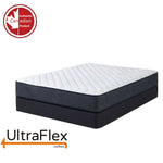 UltraFlex Radiance mattress and matching dark foundation, shown at an angle.