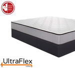 Alternate corner view of the UltraFlex Paradise mattress above a dark foundation.