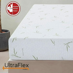 Close-up of the UltraFlex SolidSleep mattress corner and white bamboo-patterned fabric.