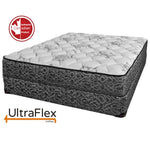 UltraFlex Desire mattress with a floral quilted top and dark patterned sides on a matching foundation.