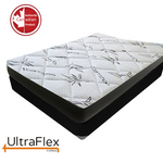 UltraFlex DreamEasy mattress on a black foundation, shown at an angle.