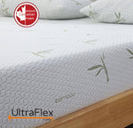 Close-up of the UltraFlex EasySleep mattress cover with green bamboo motifs.