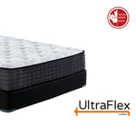 Alternate corner view of the UltraFlex Imperial mattress and black foundation.