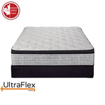 Front view of the UltraFlex Oasis mattress and black foundation.