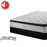 Close-up of the UltraFlex Oasis mattress corner and dark piping above a foundation.