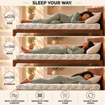 Side, back and stomach sleeping positions demonstrated on the UltraFlex Divine double-sided foam mattress.