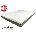 UltraFlex Dreamer mattress with a white patterned top and dark grey sides, shown at an angle.