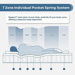 Seven-zone pocket spring diagram showing support from head to feet beneath a sleeper.