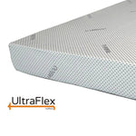 Close-up of the UltraFlex Leisure mattress corner and bamboo-patterned fabric.