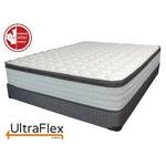 UltraFlex Lush mattress with a white quilted top, dark edge trim and grey sides.