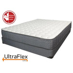 UltraFlex Majestic mattress with a white quilted top and dark grey sides, shown at an angle.
