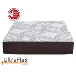 Front view of the UltraFlex Pleasure mattress and burgundy side panel.