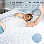 Person resting on a mattress in a cooling gel memory foam and ventilation graphic.