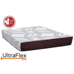 UltraFlex Serenity mattress shown from the opposite corner, with burgundy sides and patterned cover.