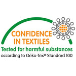 OEKO-TEX Standard 100 Confidence in Textiles logo for harmful-substance testing.